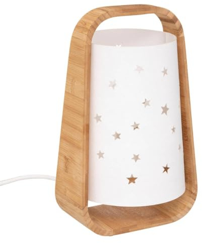 Atmosphera Lampe à Poser Enfant Étoiles Blanche D15xH27 cm Base Bambou