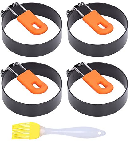 4 Anillos para Huevos, Moldes para Huevos de Acero de 3.0 in, Formador de Huevos Antiadherente con Cepillo para Freír Huevos, Desayuno