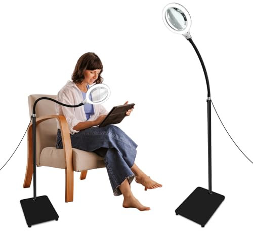 Delixike Magnifying Glass with Light and Stand, Magnifying Lamp with Flexible Gooseneck,Dimmable Magnifier with 54pcs LED Light for Seniors Reading Craft Close Work