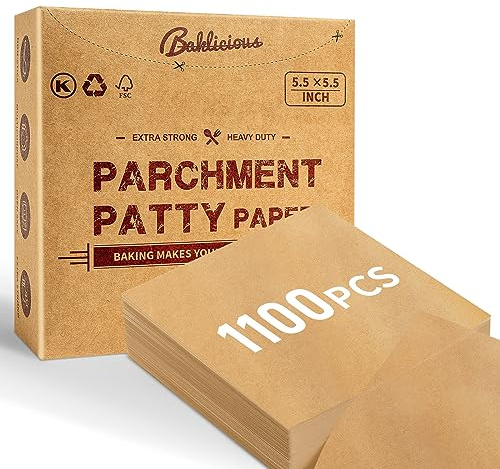 Baklicious 14x14cm 1100pcs Unbleached Non-Stick Patty Paper | Great for Burger Press, Oven, Microwave, Freezer, Food Storage, and Meal Prep.
