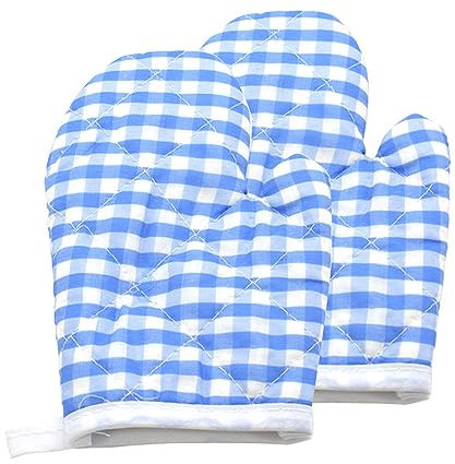 1 Pair Kids Oven Mitts Durable Plaid Cooking Gloves Heat Resistant Baking Gloves Heat Proof Kitchen Mitts Cotton Kitchen Supplies for Safe Backing Cooking Grilling BBQ