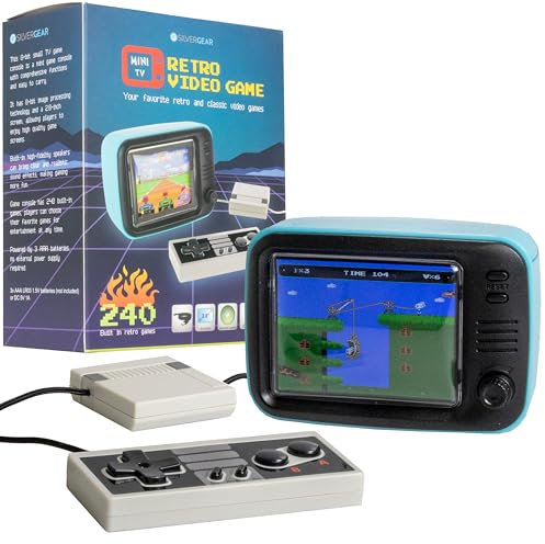 Silvergear® Mini TV Retro Video Game | Consola Analógica de Bolsillo Retro | con 240 Juegos Clásicos | Consola de Juegos de Mano | Mini Consola de Juegos | 61 x 64 x 94 mm | Azul
