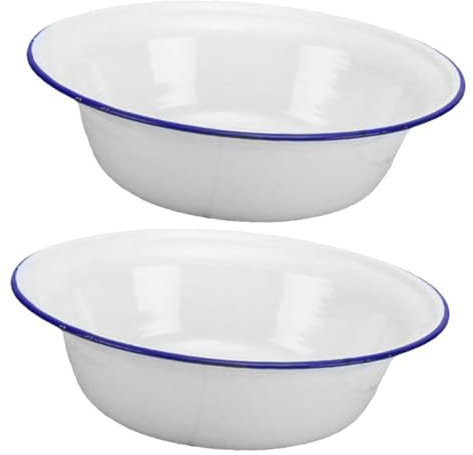 DECHOUS 2 Pezzi Ciotole Smaltate Vintage 22cm, Ciotole Smaltate Per Cucina Domestica, Porta Zuppa e Bacinella Per Impastare, Materiale Smaltato Sicuro, Uso Per Frutta e Conservazione Cibo