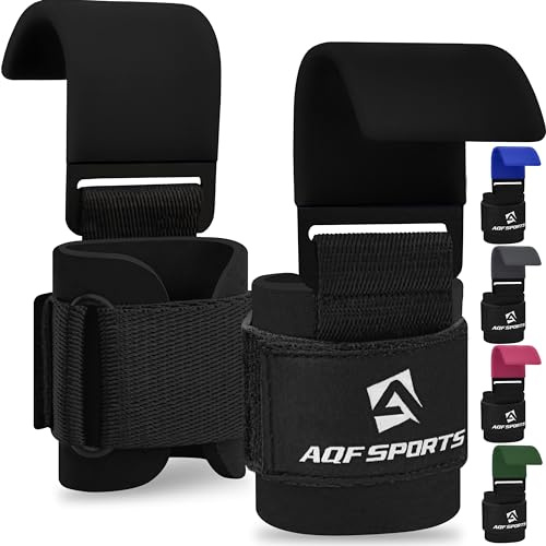 AQF Tyngdlyftande krokar remmar, halkfri gummibeläggning grepp 8 mm tjock vadderad neopren med dubbla sömmar för kraftlyftning marklyft gym haka pull up träning fitness
