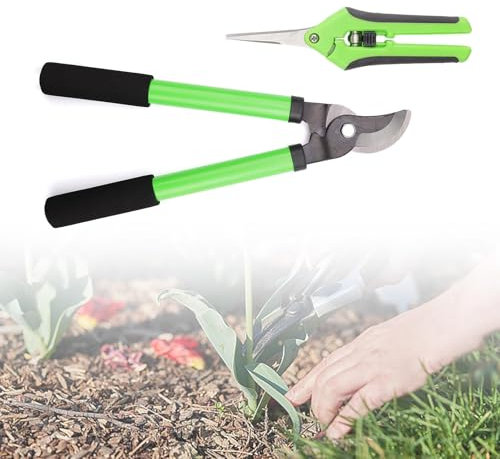 HJIAMA 2 Pièces Cisaille Haie, Branches fines et épaisses Ciseaux Jardin, Revêtement Antirouille en Acier Manganèse, Cisaille Gazon Avec Poignée Antidérapante, Convient aux Fleurs, Arbustes