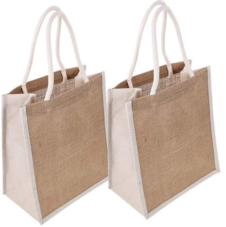 Ciieeo Borsa di Iuta con Manici 25x29x15 Cm in Tela di Juta Resistente per Spesa e Regali, Riutilizzabile Portatile per Scuola, Feste e Uso Quotidiano, Set da 2 Pezzi