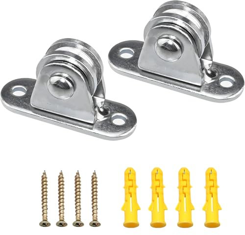 2-Pack Washing Line Pulley Kit, Stainless Steel Pulley Wheel, Wall Mounted Pulley Block, Adjustable Angle for Handling Sliding Wire Rope on Walls or Ceilings