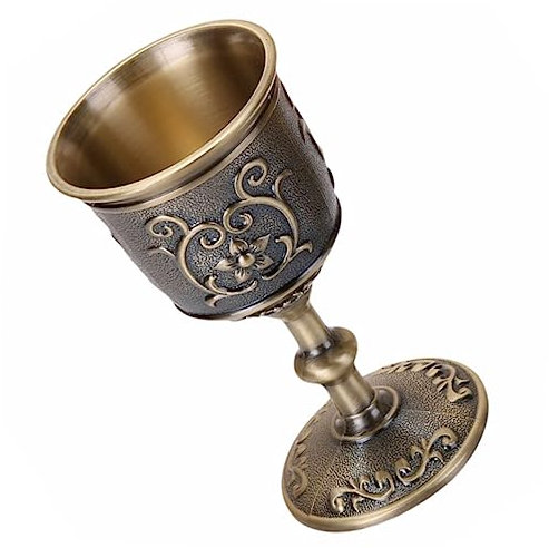 Mikinona Copa de vino retro rojo para taza cáliz de vino tinto de fiesta copa de vino de metal copa de vino retro Aleación de zinc Golden