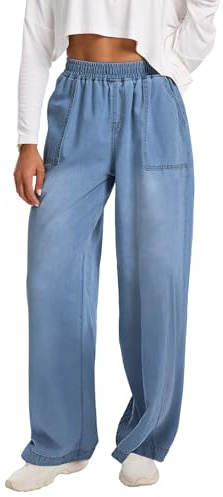 DEICAEVO Wide Leg Baggy Jeans, Elastic Waist Jeans for Women Trendy Loose Pants Dark Blue XL
