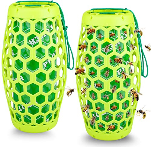 JNKNT Wasp Trap Bee Catcher - Outdoor Hanging Carpenter Bee Traps with 4 Sticky Boards, Hornet & Yellow Jacket Trap, 2 Pack Green