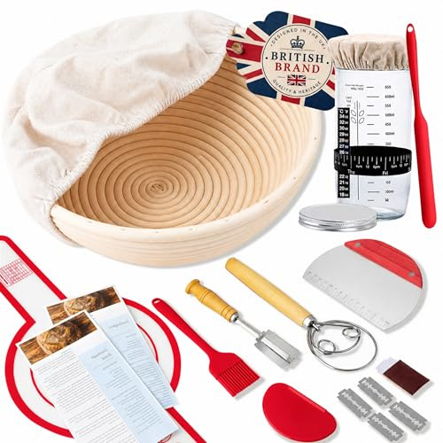 SoLuna.® Sourdough Starter Kit for Bread Making with Banneton Proofing Basket 9 Round - Sourdough Starter Supplies Kits - Bread Baking Accessories (Red, 15pcs)