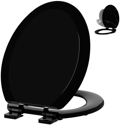 Angol Shiold Slow Close Wood Toilet Seat(Black, Elongated 18.5'')