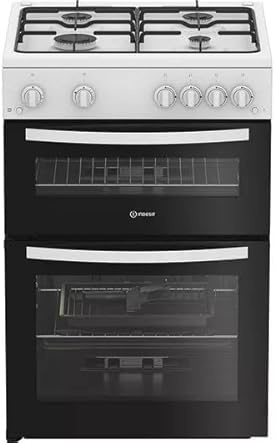 Indesit IDG6GW 60cm Gas Double Oven – White, Gas Hob, Grill Function, Easy Clean Enamel, Freestanding