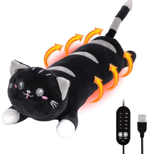 Joygoodta USB Period Heat Pad, 5 Heats 5 Timer Modes Cramp Relief, Cute Cat Stuffed Animal for Neck Back Pain Relax (20x5.5 inch)