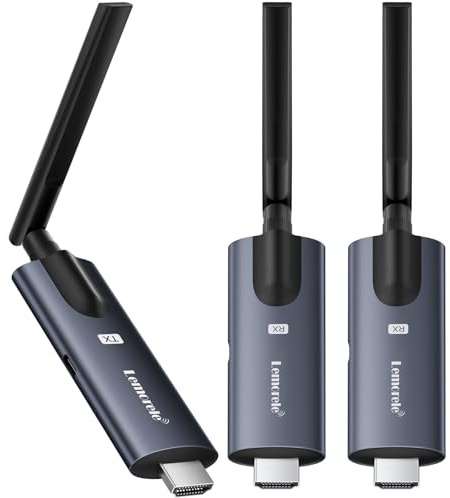 Lemorele Kit HDMI sans Fil, 1 TX + 2 RX, Jusqu’à 130 m, Extensible à 4 RX | 1080P@60Hz, Wi-Fi 5 GHz; 2 RX jusqu’à 130 m, 3–4 RX jusqu’à 100 m – affichage multi-écrans pour réunions et événements