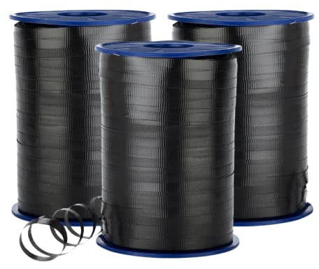 Morex Ribbon 253/5-614 Poly Crimped Curling Ribbon for Gift Wrapping, Party Favors for Kids and Adults, Christmas Ribbon for Crafts, 3/16 X 1500 YD, Black, (3-Pack)