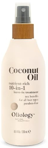 Oliology Coconut Oil 10-in-1 Multipurpose Spray - Leave in Treatment for All Hair Types | Detangles, Controls Frizz, Hydrates & Moisturizes | & Paraben Free (8.5 oz)