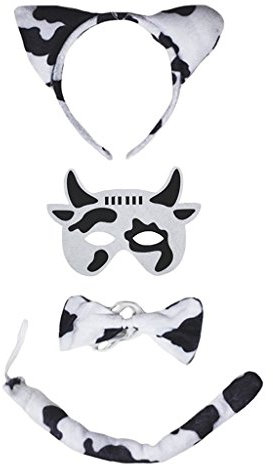 Petitebelle Traje de 4 piezas Máscara cola diadema Bowtie Un tamaño Vaca lechera