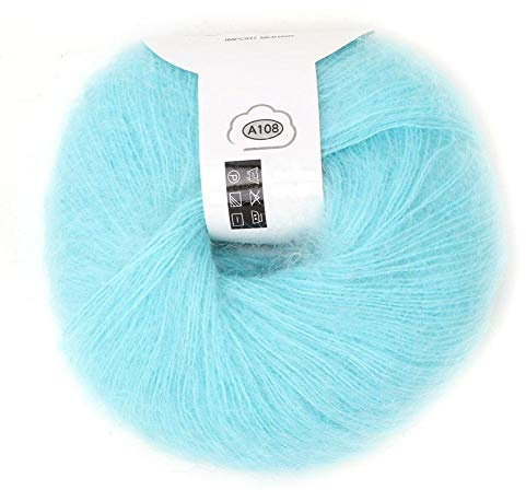 Hilo de Tejer de Lana de Cachemira Suave Mohair Hilo de Punto Ligero a Mano Hilo de Bricolaje Bufanda Hilo de Ganchillo con un Ganchillo para Accesorios de Costura(Agua Azul)