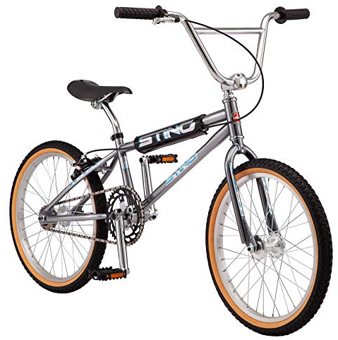 Schwinn Sting Pro Retro BMX for Youth/Adult, Throwback 1989 Design, Single-Speed Drivetrain, Hi-Ten Steel Frame, Aluminum Rims, Tubular Crankset, 20-Inch Wheels, Smoke chrome