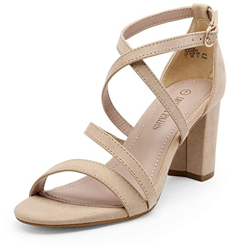 DREAM PAIRS Women's Ankle Strap Dress Heeled Sandals for Low Chunky Block Heels Madison,Size 5,Nude/Suede,Madison