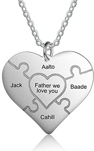 ALBERTBAND Collana con Puzzle Cuore Personalizzato Personalizzato 1-12 Nomi e 1 Ciondolo con Testo per le Donne Collana con Sorella Amicizia BFF Regalo per Catena Cuore di Natale (4 names)