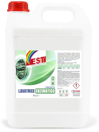 Detersivo Lavatrice Enzimatico Professionale 5L, 100 Lavaggi - Rimuove Macchie Ostinate da Tessuti Bianchi e Colorati, Cotone e Sintetici, Freschezza Duratura