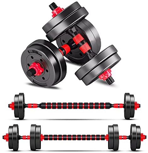 BCBIG haltères musculation réglables 15 kg (7,5 kg x 2) Ensemble D'haltères Pour Hommes 2 En 1, Disque Musculation Dumbbells Barres Pour La Salle De Sport, Serrure De Sécurité+Avec Bielle rouge 15kg