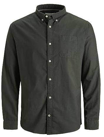 JACK & JONES Men's Solid Color Plus Size Shirt Basic Oversize Long Sleeve Top Plain Business JJEOXFORD., Colours:Green, Size:8XL