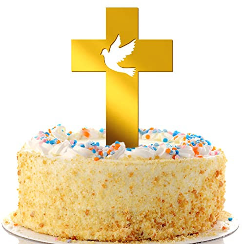 Lot de 3 décorations de gâteau en forme de croix dorée en acrylique - Pour baptême, mariage, anniversaire, fête prénatale, communion