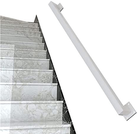 Corrimano in ferro battuto da 30-600cm, ringhiera per staffa per scale bianca, corrimano per balaustra quadrata per montaggio a parete per gradini in cemento o scale in legno con kit di installazione