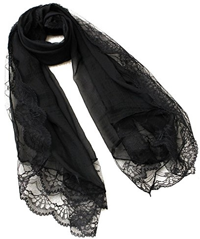 Wlauqueta Nero Sciarpe Chiffon Sciarpa in Pizzo Sciarpa Avvolgente