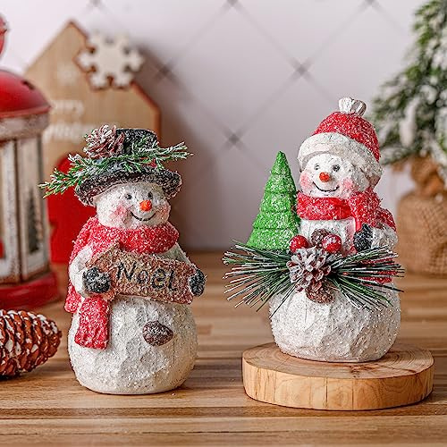 FairySandy 2 Pcs Snowman Figurines Christmas Decorations Winter Indoor Home Decor Christmas Snowman Figurines Table Decorations Cute Xmas Gifts Handmade Resin Winter Indoor
