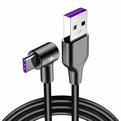 90 Degree Right Angle 5A Type C USB C 3.1 Fast Charging Charger Data Sync Cable Compatible for smartphones (for all Samsung Type C Devices) PC and laptops. USB to USB C Fast Cord (Black, 1.5Meter)