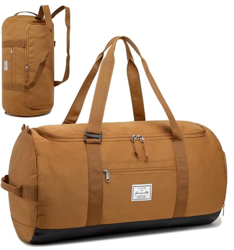 Lyweem Travel Duffel Bag for Men, 60L Large Sports Duffle Bag Backpack for Women Weekender Overnight Holdall Bags with Shoes Compartment Multifunctional Gym Bags, Brown