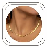 Finrezio 14K-guldhalsband, guldpläterad ormkedja, halsband för kvinnor, kedja, fiskbensmönster, rostfritt stål, justerbart halsband i lager, 3/5 mm (B), 35/38/40 cm (L)