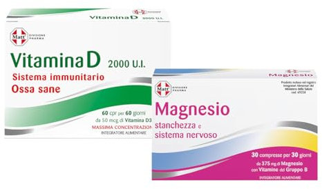 Matt, 30 Compresse Magnesio e 60 Compresse Vitamina D 2000 U.I, Integratori Alimentari Ideali per Ridurre la Stanchezza e Aumentare le Difese Immunitarie