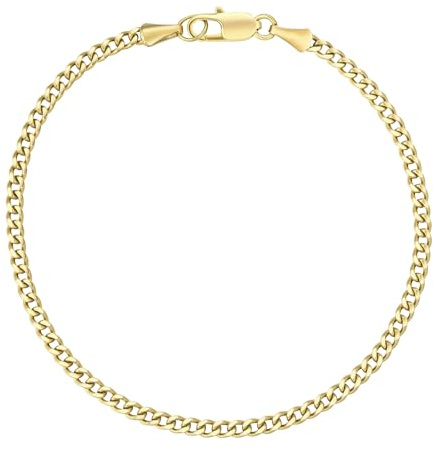 KRKC Herren Armband, 14K Gold Vergoldet 3mm Edelstahl Panzerkette Cuban Armband, Nickel-frei Rostfrei Armbänder für Männer Länge 19cm