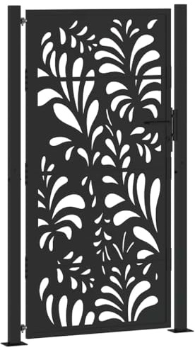 vidaXL Garden Gate Black 105x180 cm Steel Wave Design, fence gate, outdoor gate, metal gate, security gate, entrance gate, metal fence gate