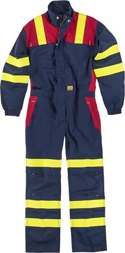 WORKTEAM C5099 Buzo o Mono Ignífugo Combinado, Antiestático con protección para Soldadura y Arco Eléctrico, Visibilidad Realzada, Cintas Fluorescentes Amarillas y Triple Costura. Unisex Azul XL