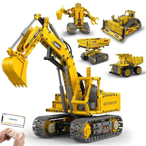 AoreSpty Robot da Costruire 5-in-1 Escavatore e Robot Programmabile, Escavatore Radiocomandato e Ruspa Telecomandata con APP, Giocattolo STEM per Bambini, Regalo Bambino 12 Anni Maschio
