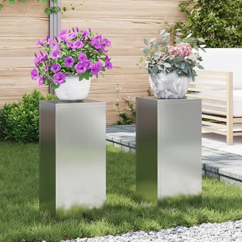 Lot de 2 colonnes de plantes d'extérieur - 24 x 24 x 55 cm - En acier galvanisé - Support robuste pour jardin, terrasse, balcon - Décoration polyvalente