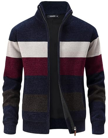 CoXuantion Uomo Invernale Cardigan Felpa Stand Colletto Lavorato a Maglia Maglione Cerniera Cappotto in Pile Giubbotto Slim Calda Manica Lunga M,Blu