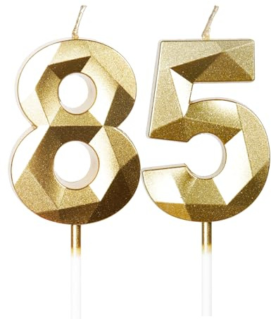 mciskin Gold 85th Birthday Candles,85th Birthday Decorations for Women Men,3D Number 85 Candle for Cake,Gold Candle Cake Toppers for Birthday Party Decorations Wedding Supplies