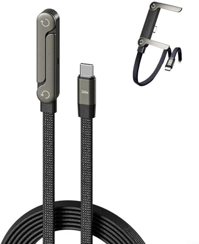 HOHOVYVY Cable movil carga rapida con soporte de 240 W para teléfono móvil integrado, 1,5 m, zinc trenzado y carcasa de aluminio, compatible con smartphones y tabletas para oficina y hogar (240 W C-C)