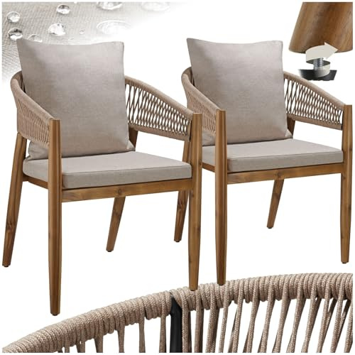 tectake® Lot de 2 Chaise de Jardin Fauteuil Salon extérieur Bois d'acacia avec Accoudoirs, résistant aux intempéries, pour Salon de Jardin Exterieur, Meuble pour Amenagement Balcon Terrasse