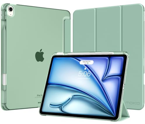MoKo for iPad Air 13-Inch Case (M4/M3/M2) 2026/2025/2024 with Pencil Holder, Slim Light Trifold Protective Cover with Hard PC Translucent Back Shell for iPad Air 13, Auto Wake/Sleep, Agave Green