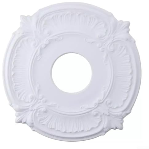 Medallón redondo de techo de poliuretano de 12 pulgadas, cubierta decorativa tallada para ventiladores de techo y luces, roseta blanca para agujeros y grietas