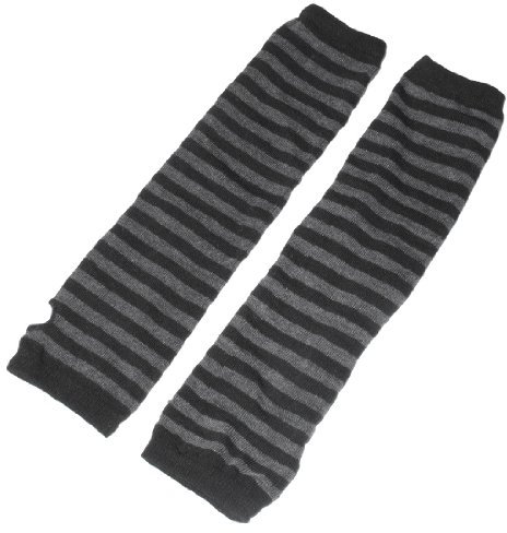 sourcing map Damen Fingerlos Daumenloch Streifen gestrickte Armwärmer Armstulpen Handschuhe Dark Grau One Size