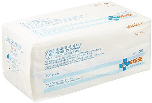 BeeSana - Compresa de gasa detectable por rayos X, 12 capas, 7,5 x 7,5 cm